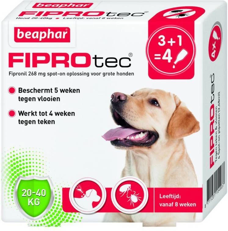 Beaphar Fiprotec Dog 3+1 Pip Anti Vlooien En Tekenmiddel 20 40kg Vanaf 12 Maanden - Afbeelding 4