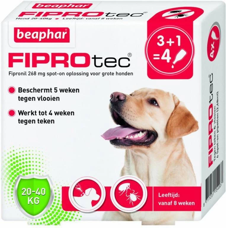 Beaphar Fiprotec Dog 3+1 Pip Anti Vlooien En Tekenmiddel 20 40kg Vanaf 12 Maanden