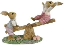 Clayre & Eef Beeld Konijn 13 Cm Bruin Polyresin Woonaccessoires Pasen Paashaas Bruin Woonaccessoires Pasen