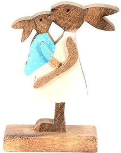 Clayre & Eef Beeld Konijn 15x6x22 Cm Bruin Roze Hout Woonaccessoires Paashaas Pasen Bruin Woonaccessoires Paashaas