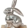 Clayre & Eef Beeld Konijn 21x11x28 Cm Zilverkleurig Aluminium Hout Decoratief Figuur Paashaas Woonaccessoires