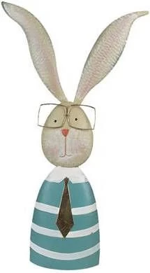 Clayre & Eef Beeld Konijn 67 Cm Turquoise Beige Metaal Decoratie Beeld