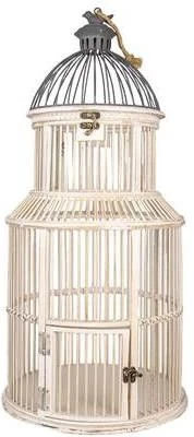 Clayre & Eef Vogelkooi Decoratie Ø 36x78 Cm Wit Hout Rond Decoratie Vogelkooi Hangend Wit Decoratie Vogelkooi