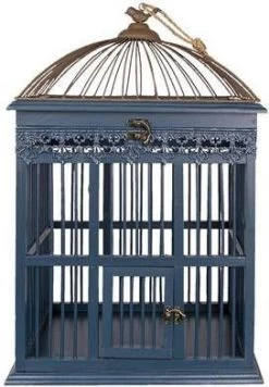 Clayre & Eef Vogelkooi Decoratie 40x32x60 Cm Blauw Hout Rechthoek Decoratie Vogelkooi Hangend Blauw Decoratie