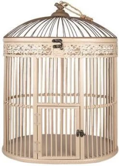Clayre & Eef Vogelkooi Decoratie 47x32x60 Cm Wit Hout Ovaal Decoratie Vogelkooi Hangend Wit Decoratie