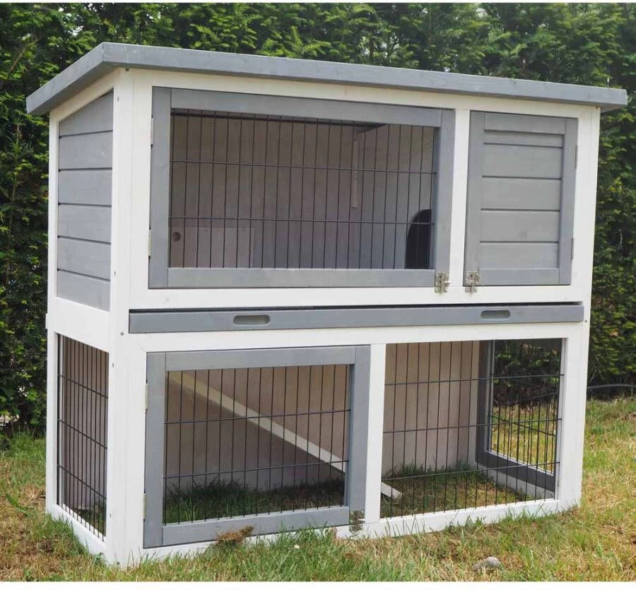 @Pet Konijnenhok Voor Buiten Benji 115x48x92 Cm Hout Grijs En Wit