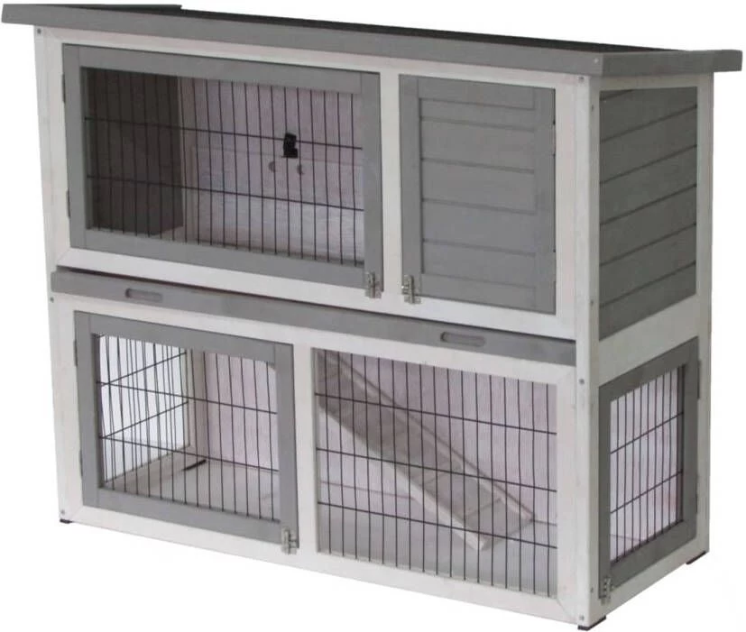 @Pet Konijnenhok Voor Buiten Benji 115x48x92 Cm Hout Grijs En Wit - Afbeelding 3