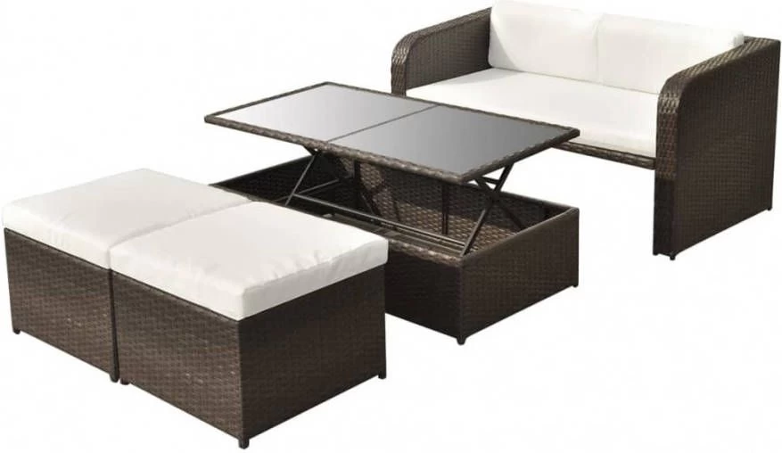 VidaXL 4 Delige Loungeset Met Kussens Poly Rattan Bruin - Image 6