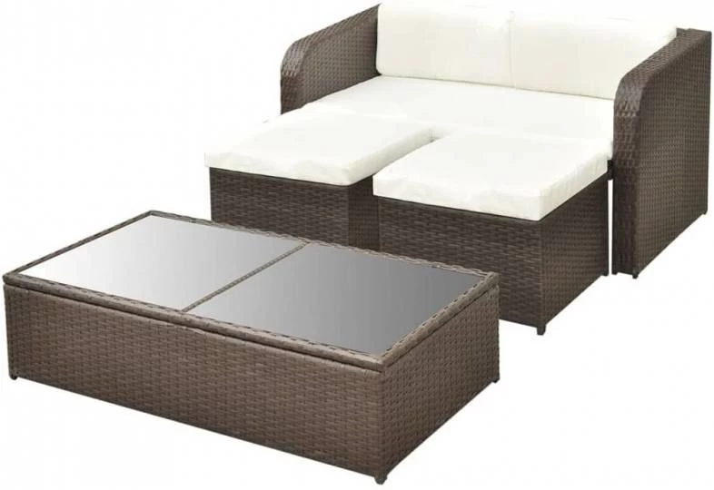 VidaXL 4 Delige Loungeset Met Kussens Poly Rattan Bruin - Image 5