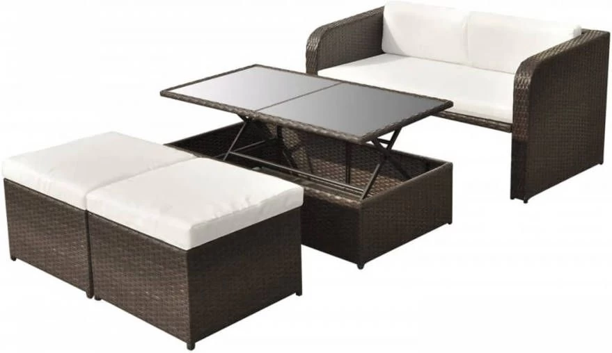 VidaXL 4 Delige Loungeset Met Kussens Poly Rattan Bruin - Image 2