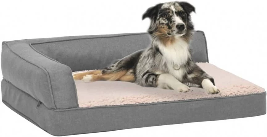 VidaXL Hondenbed Ergonomisch Linnen Look 75x53 Cm Fleece Grijs - Image 2