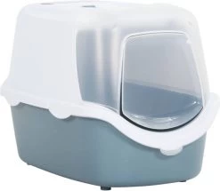 VidaXL Kattenbak Met Deksel 56x40x40 Cm Polypropeen Wit En Blauw