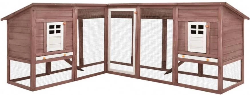 VidaXL Konijnenhok Voor Buiten Met Ren Massief Vurenhout Mokka En Wit - Afbeelding 2