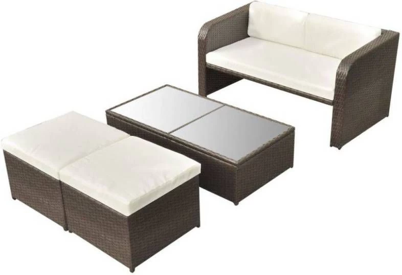 VidaXL 4 Delige Loungeset Met Kussens Poly Rattan Bruin - Image 4